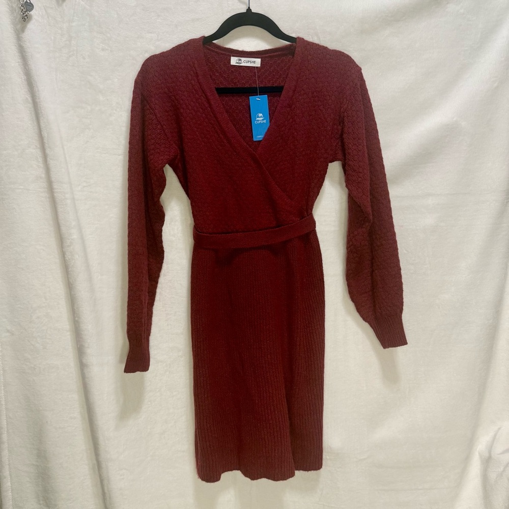 Cupshe Burgundy Long Sleeve Sweater Dress NWT
